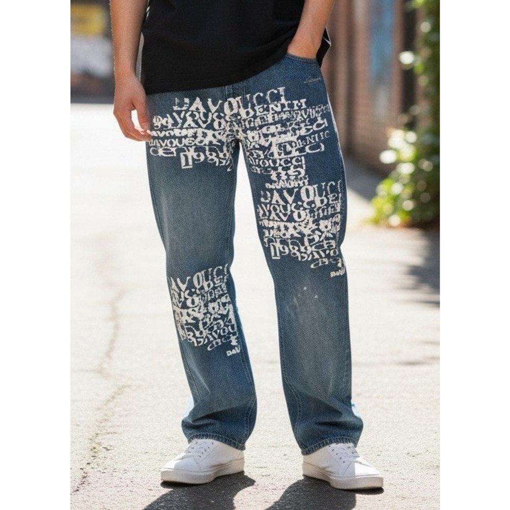 Vintage Y2k Davoucci 89 Baggy Graffiti Print Jeans 36 Streetwear Hip Hop Denim